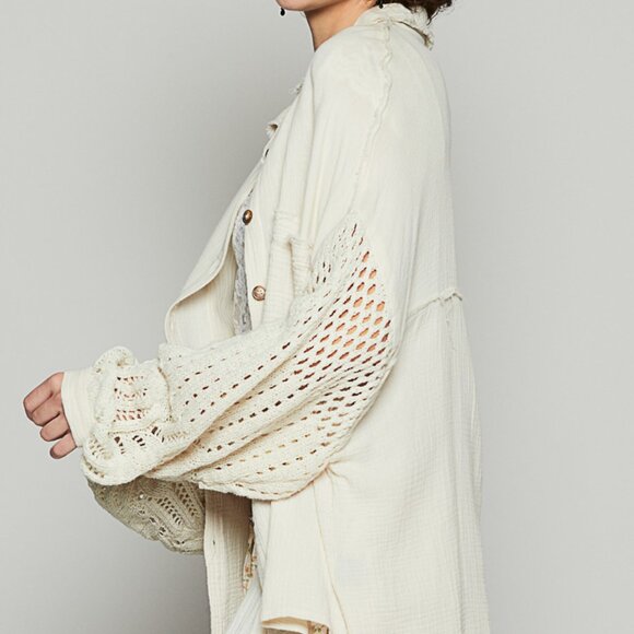 082 POL Whimsy Cardigan Top with Sweater Knit Sleeves NWOT Size Large - Picture 3 of 11